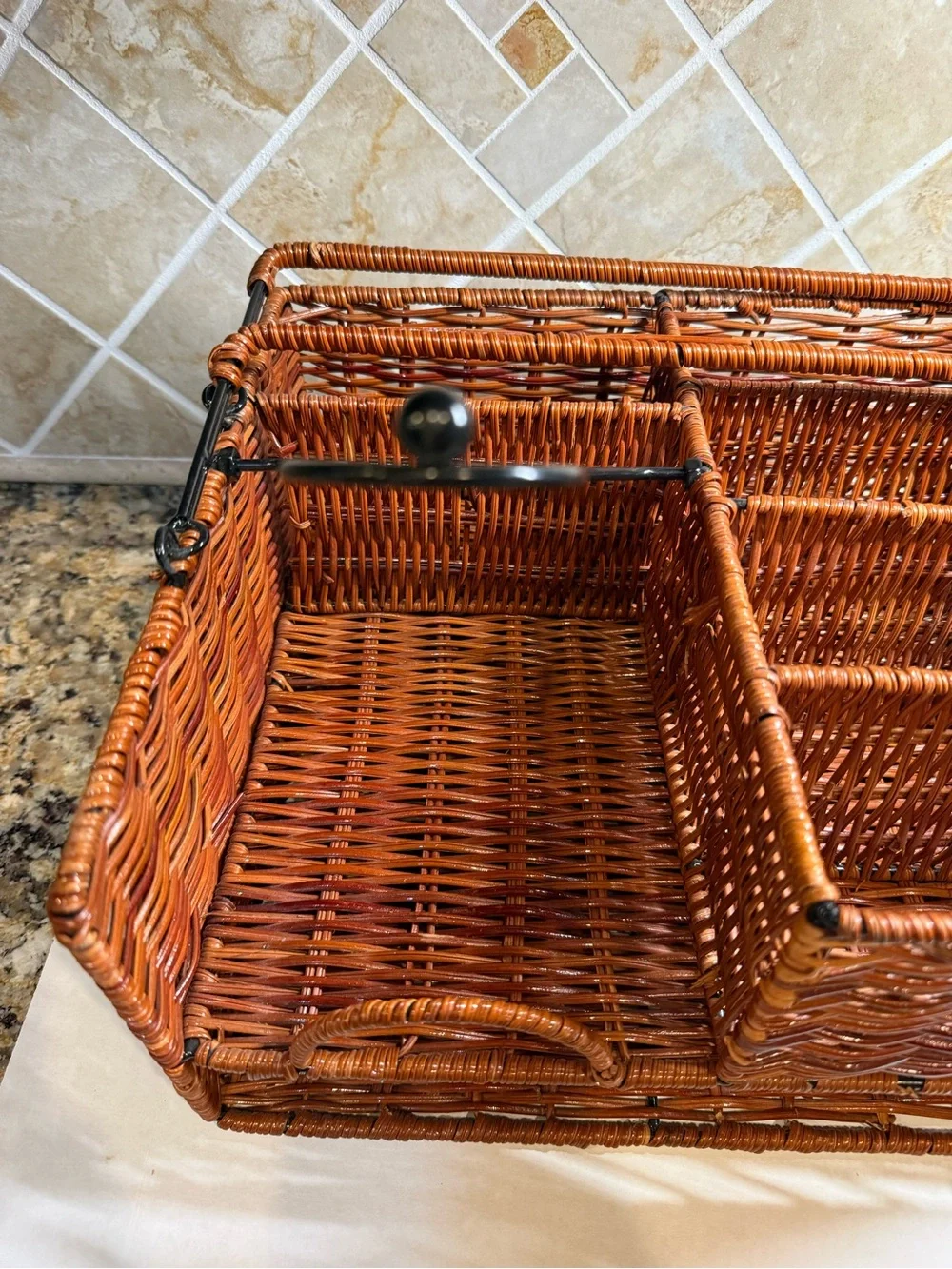 Wicker Basket Caddy / Organizer for Picnic or Tabletop with 7 Compartments